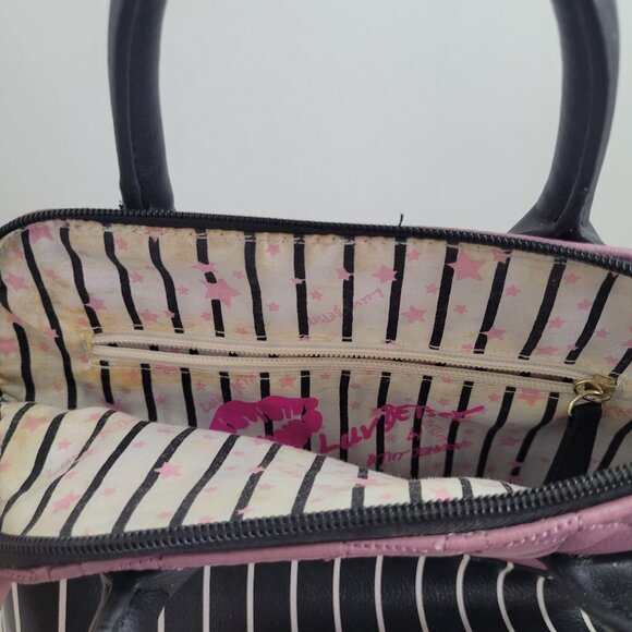 Luv Betsey by Betsey Johnson Cat Face Embossed Satchel Handbag – Pink & Black - Picture 4 of 5